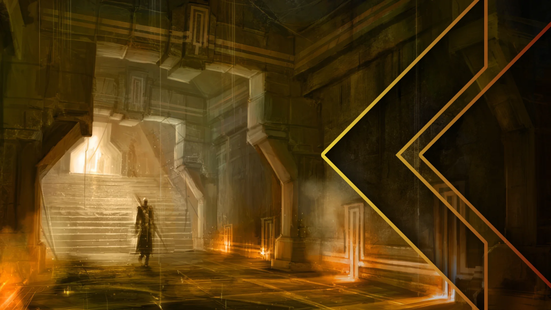 Retro Encounter 407 - Dragon Age II art of an armored figure in a dramatically lit stone hall